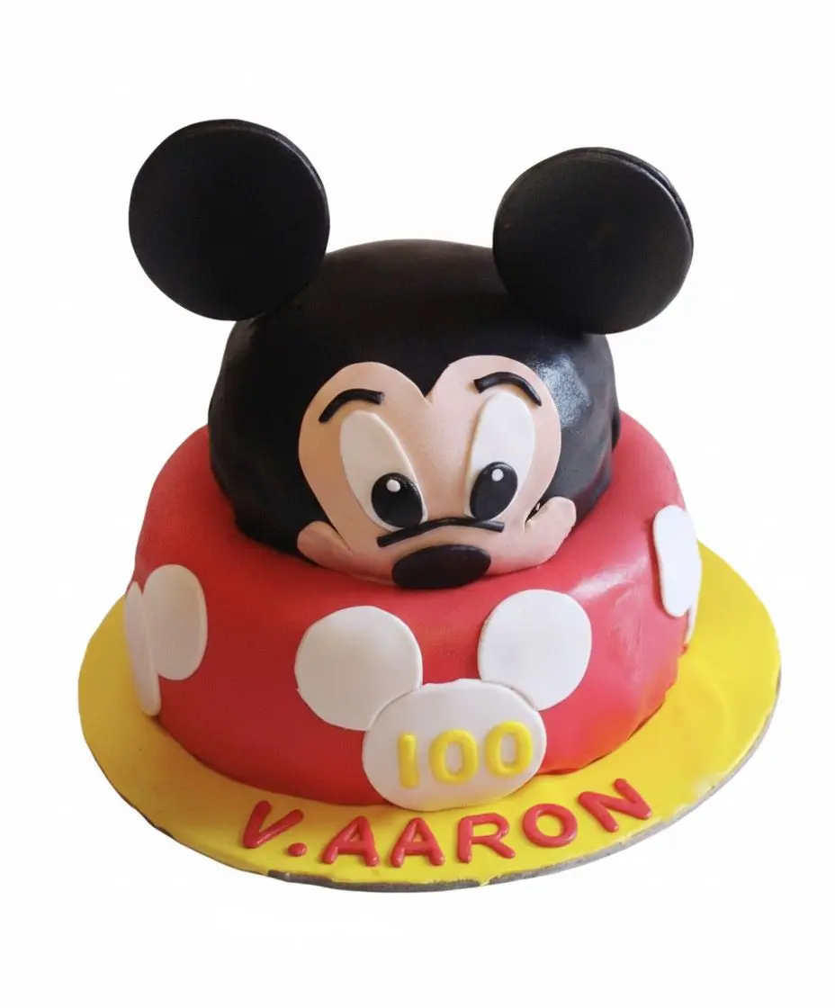 Mickey Mouse Theme Two-Tier Fondant Cake – Custom Name & Age | Kids Birthday Special
