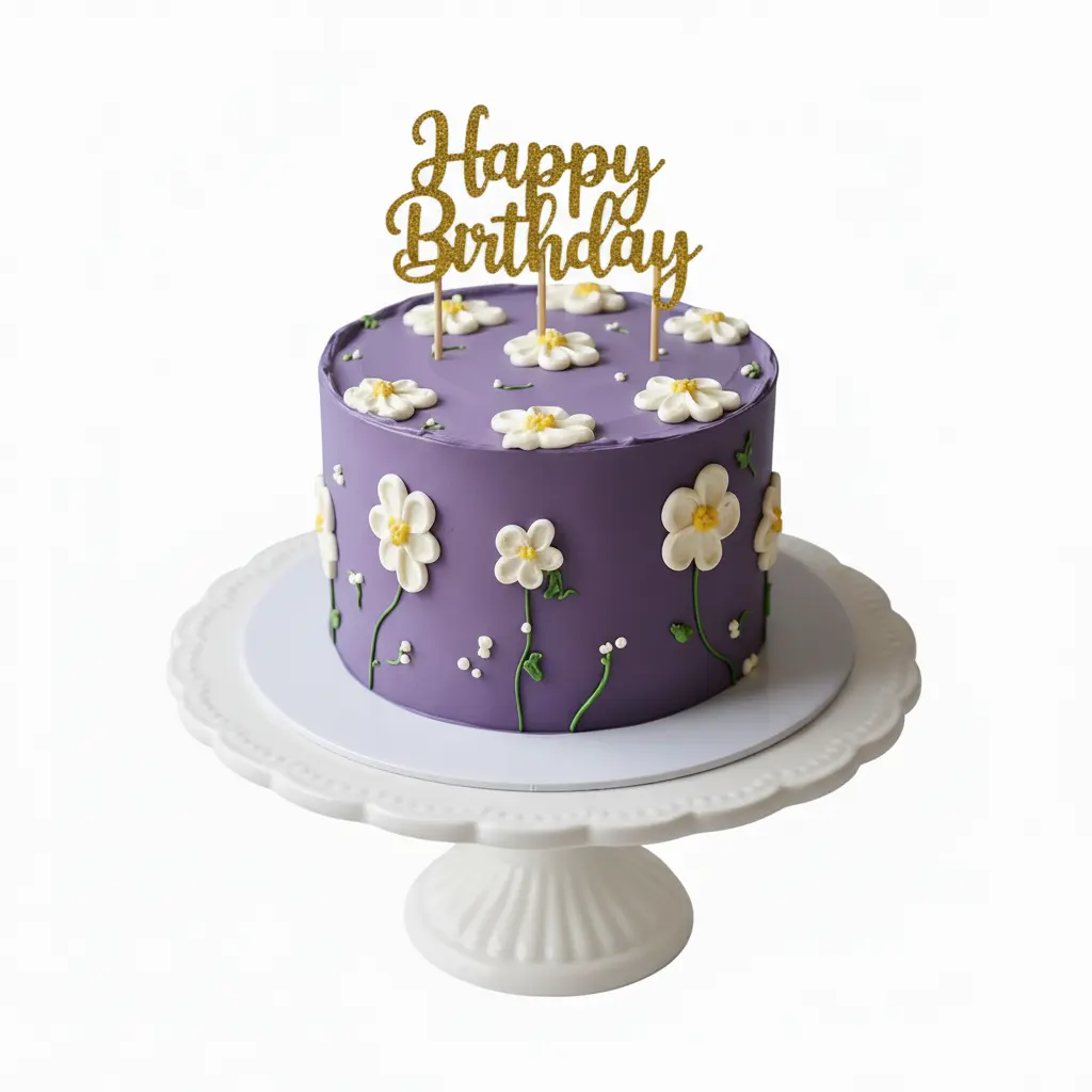 Blueberry Whipped Frosting Cake with Floral Design – 1 Kg