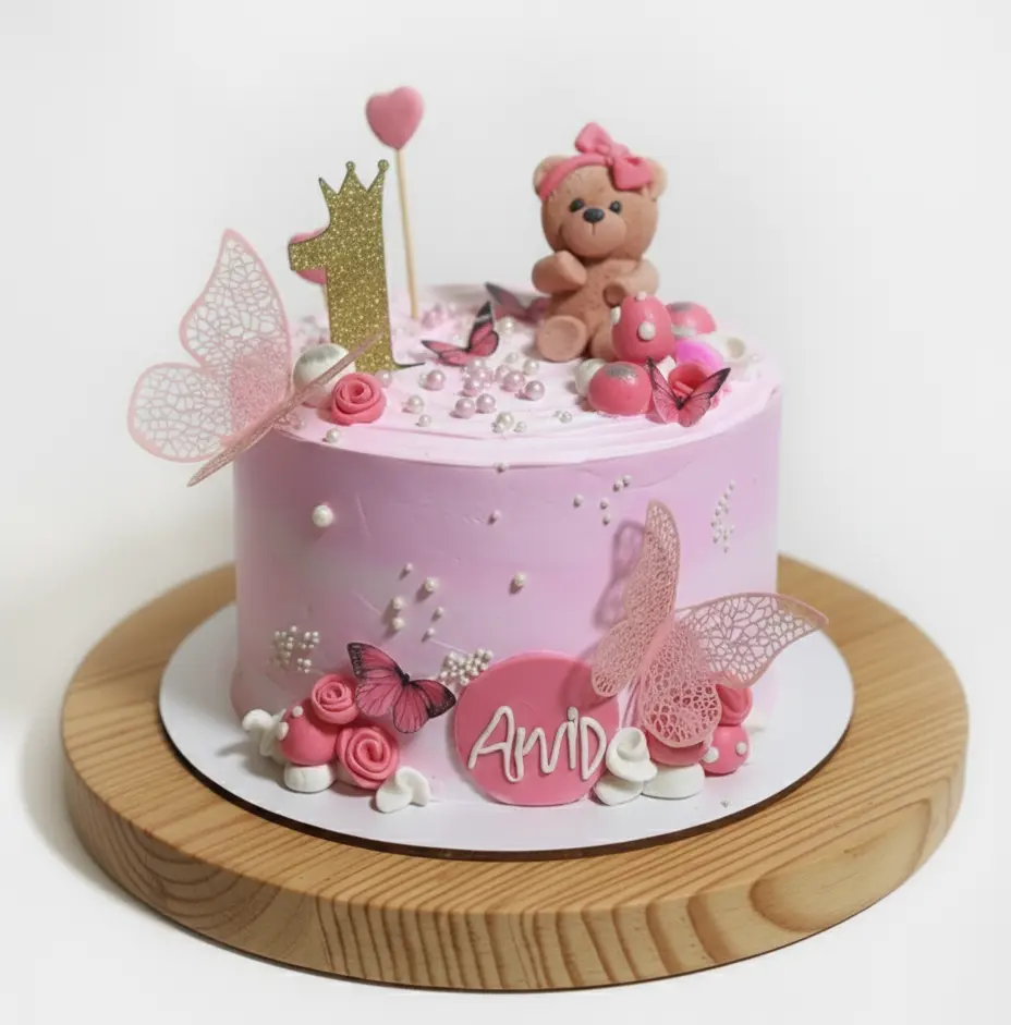 Pink Teddy First Birthday Cake – 1st Birthday Theme