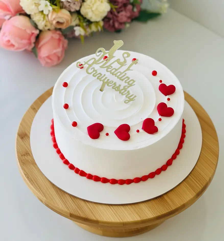 Red Velvet Anniversary Cake with Red Hearts 